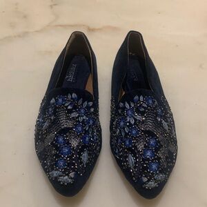 Guadalupe artisan handmade loafers crafted from rich navy blue velvet Size 39